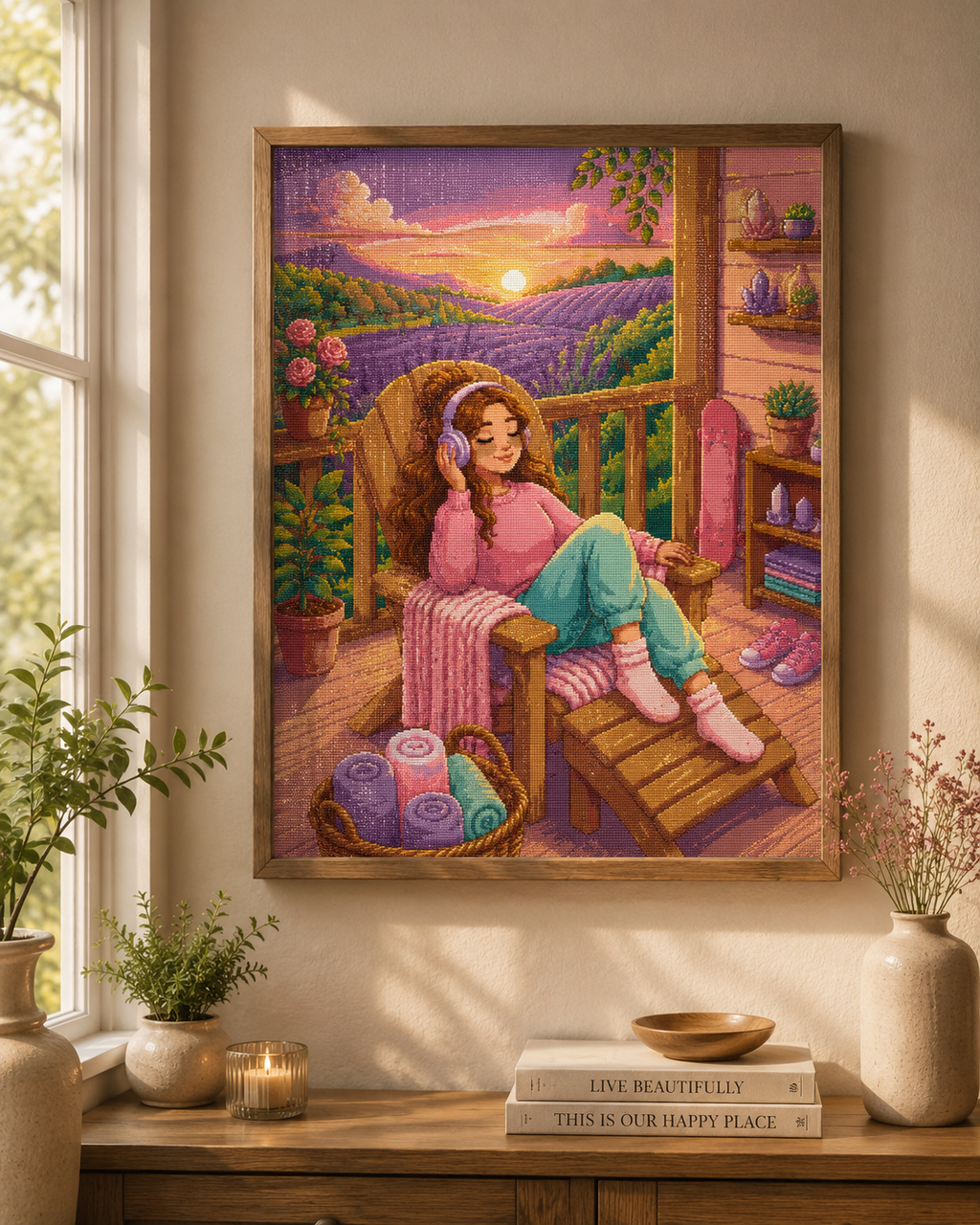 Lavender Daydreams Diamond Painting Kit, Lavender Sunset Porch Diamond Art