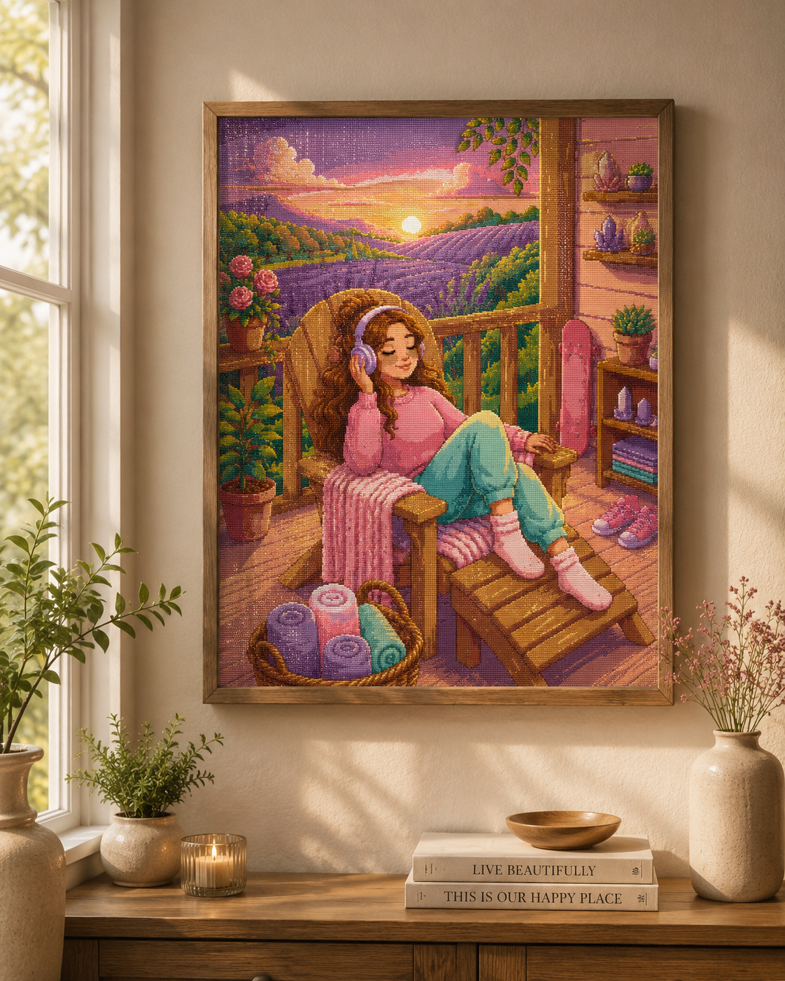 Lavender Daydreams Diamond Painting Kit, Lavender Sunset Porch Diamond Art
