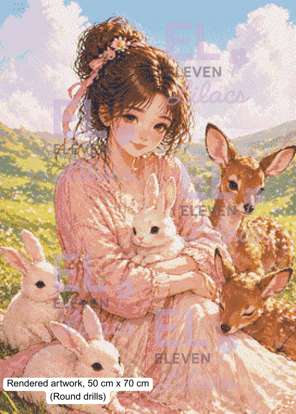Elara Meadow Bunny Girl Diamond Painting Kit, Cozy Nature Animal Art, Soft Fantasy Art