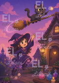 Flying Trouble, Cat and Witch Diamond Painting, Fantasy Moonlight Diamond Art
