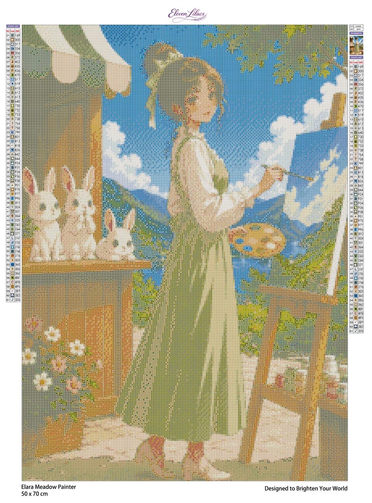 Elara Meadow Painter Diamond Painting Kit, Cottagecore, Bunnies, Nature Diamond Art
