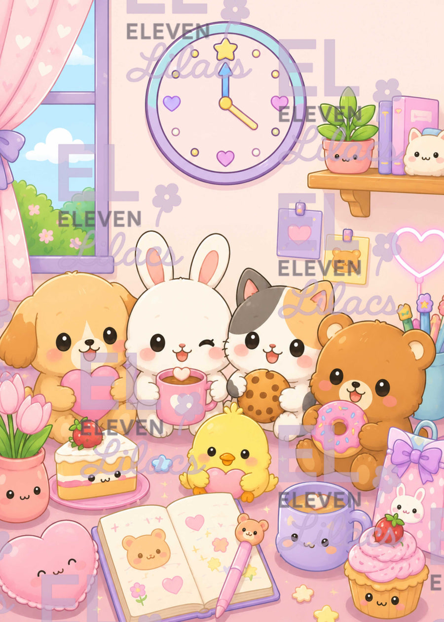 Diamond Painting Kit Pastel Pals – Cute Kawaii Animal Friends - Eleven Lilacs
