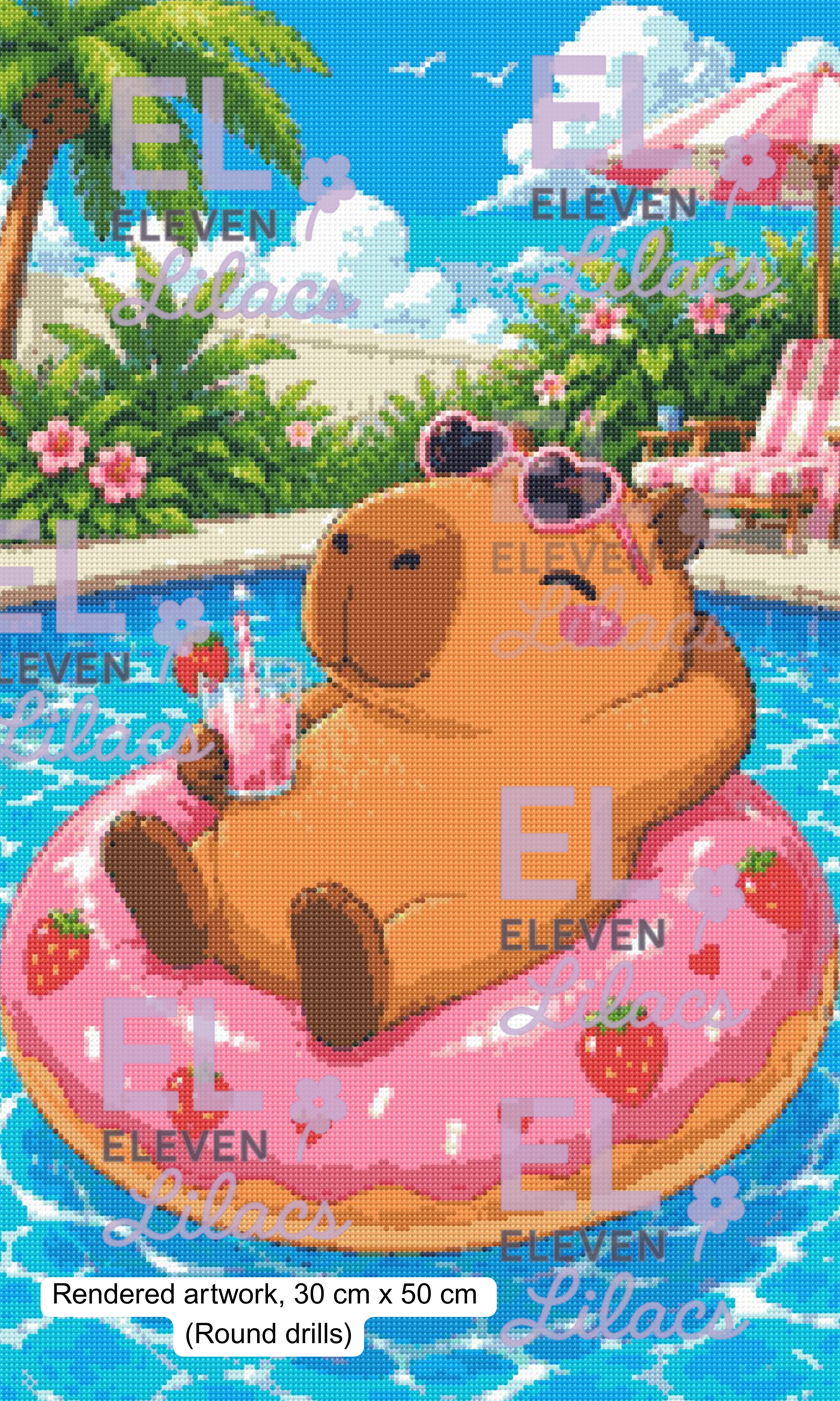 Poolside Capybara Diamond Painting Kit, Window Diamond Art (30cm x 50cm)