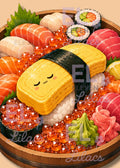 Sushi Overload Diamond Painting Kit, Kawaii Japanese Food Diamond Art - Eleven Lilacs