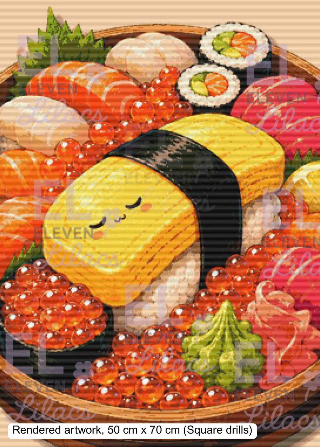 Sushi Overload Diamond Painting Kit, Kawaii Japanese Food Diamond Art - Eleven Lilacs