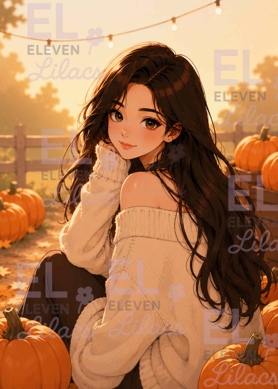 Sydney's Pumpkin Patch Diamond Painting Kit | Cozy Autumn Girl Fall Diamond Art - Eleven Lilacs