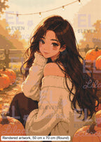 Sydney's Pumpkin Patch Diamond Painting Kit | Cozy Autumn Girl Fall Diamond Art - Eleven Lilacs