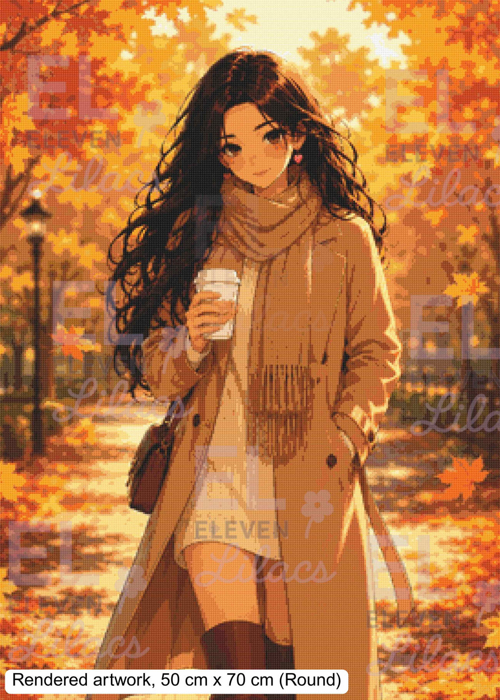 Sydney's Autumn Stroll Diamond Painting Kit | Cozy Fall Girl with Coffee Diamond Art - Eleven Lilacs