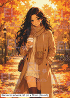 Sydney's Autumn Stroll Diamond Painting Kit | Cozy Fall Girl with Coffee Diamond Art - Eleven Lilacs