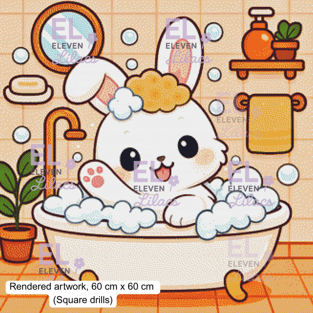 Bubble Bath Bunny Diamond Painting Kit, Kawaii Animal DIY Craft