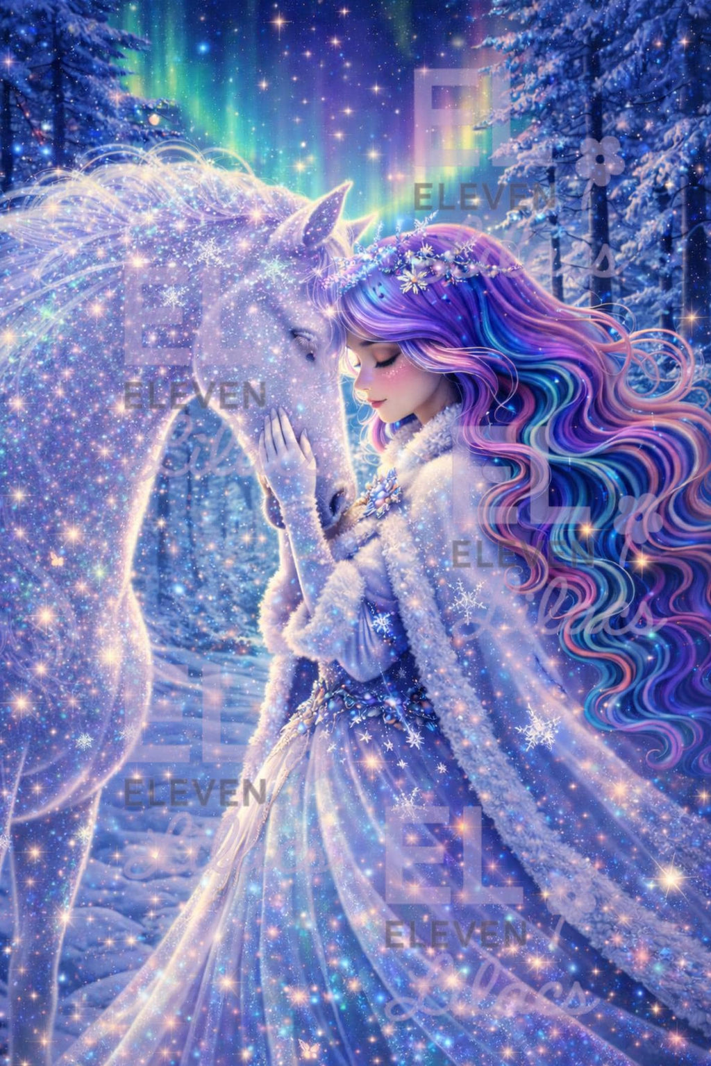 Celestine Starlight Spirit Diamond Painting Kit, Unicorn Fantasy Art, Winter Celestial