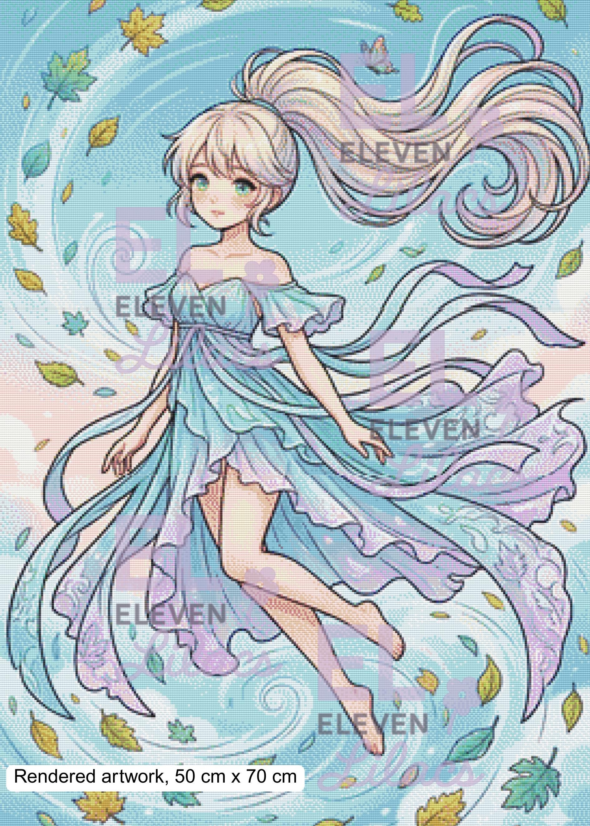 Aeris Wind Girl Diamond Painting Kit, Pastel Anime Style - Eleven Lilacs