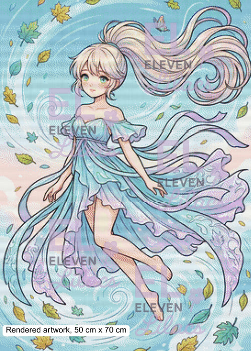 Aeris Wind Girl Diamond Painting Kit, Pastel Anime Style - Eleven Lilacs