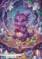 Baby Dragon Treasure Diamond Painting Kit, Kawaii Fantasy Dragon Art - Eleven Lilacs