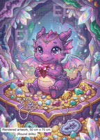 Baby Dragon Treasure Diamond Painting Kit, Kawaii Fantasy Dragon Art - Eleven Lilacs