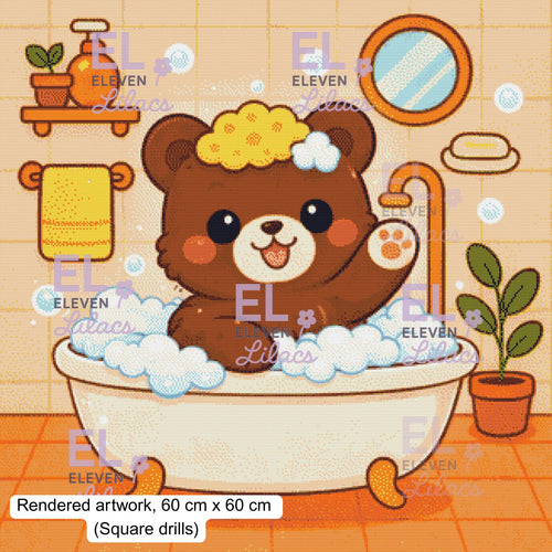 Bubble Bath Bear Diamond Painting Kit, Kawaii Animal - Eleven Lilacs