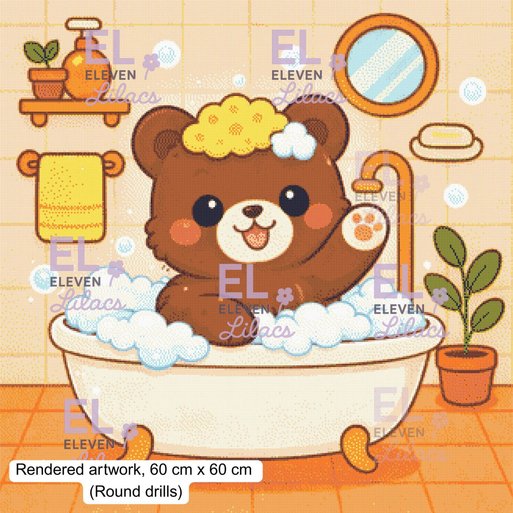 Bubble Bath Bear Diamond Painting Kit, Kawaii Animal - Eleven Lilacs