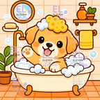 Bubble Bath Dog Diamond Painting Kit, Kawaii Diamond Art - Eleven Lilacs