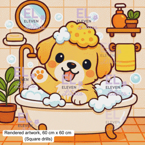 Bubble Bath Dog Diamond Painting Kit, Kawaii Diamond Art - Eleven Lilacs
