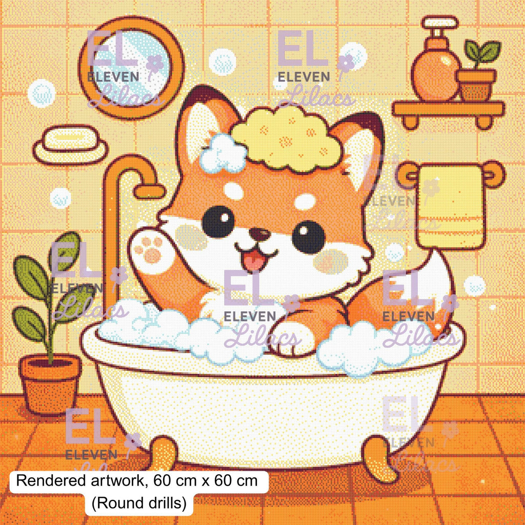 Bubble Bath Fox Diamond Painting Kit, Kawaii Animal - Eleven Lilacs