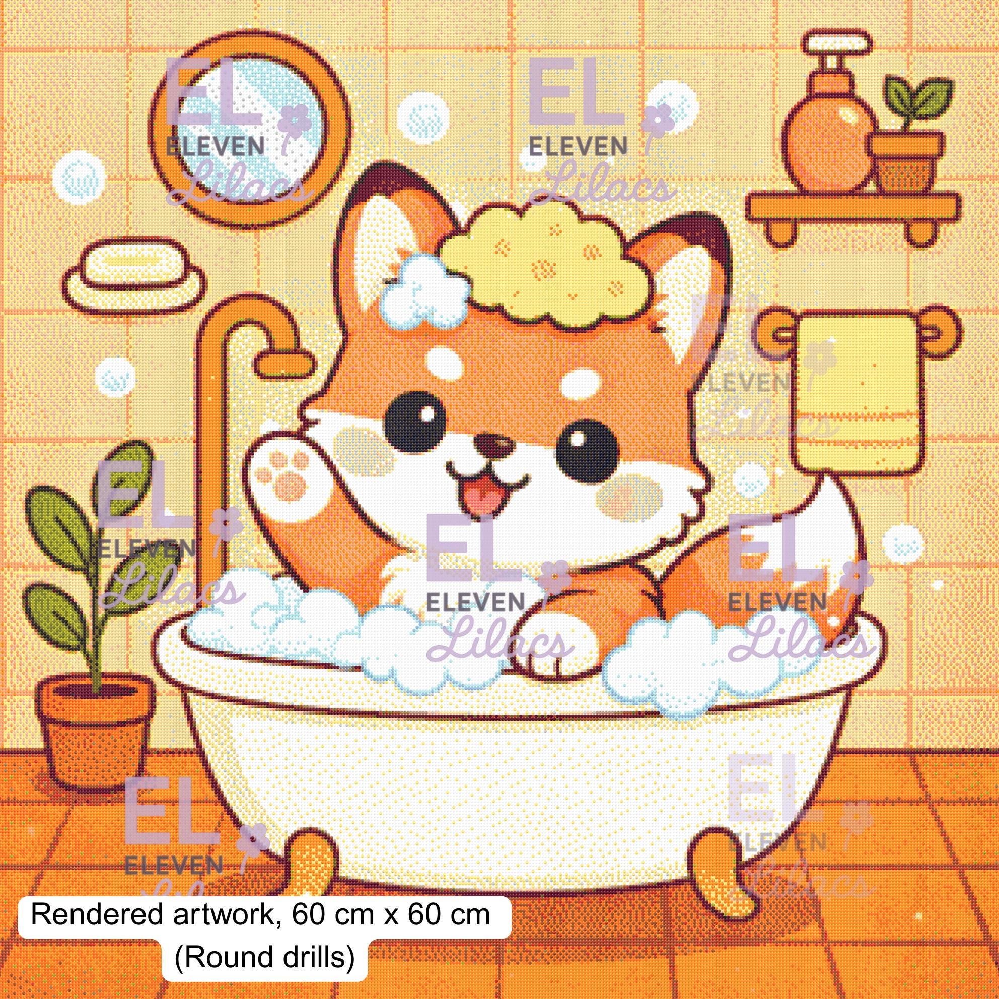 Bubble Bath Fox Diamond Painting Kit, Kawaii Animal - Eleven Lilacs
