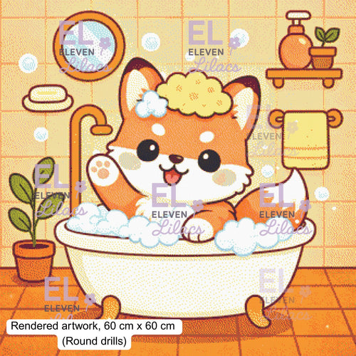 Bubble Bath Fox Diamond Painting Kit, Kawaii Animal - Eleven Lilacs