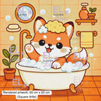 Bubble Bath Fox Diamond Painting Kit, Kawaii Animal - Eleven Lilacs