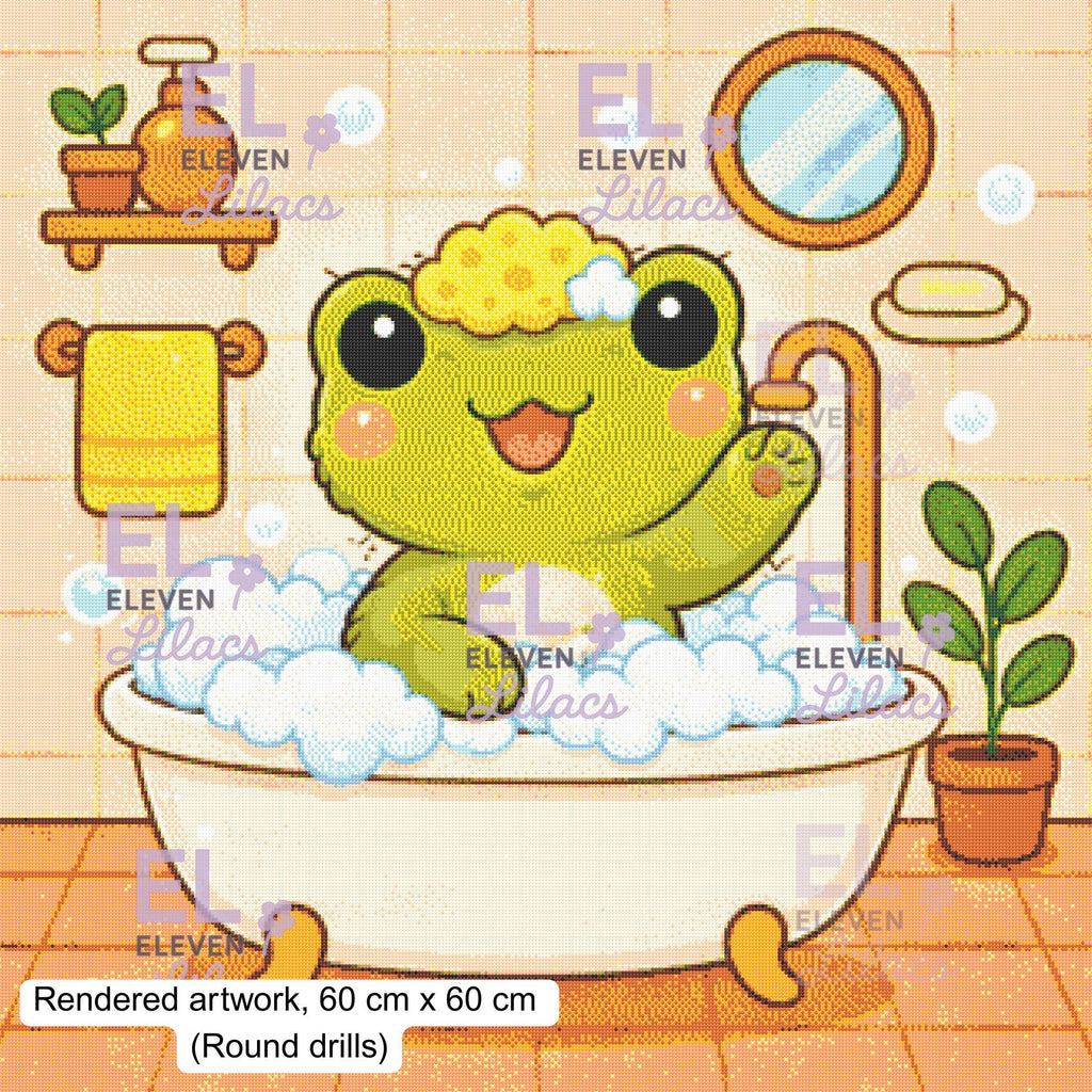 Bubble Bath Frog Diamond Painting Kit, Kawaii Animal - Eleven Lilacs