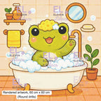 Bubble Bath Frog Diamond Painting Kit, Kawaii Animal - Eleven Lilacs