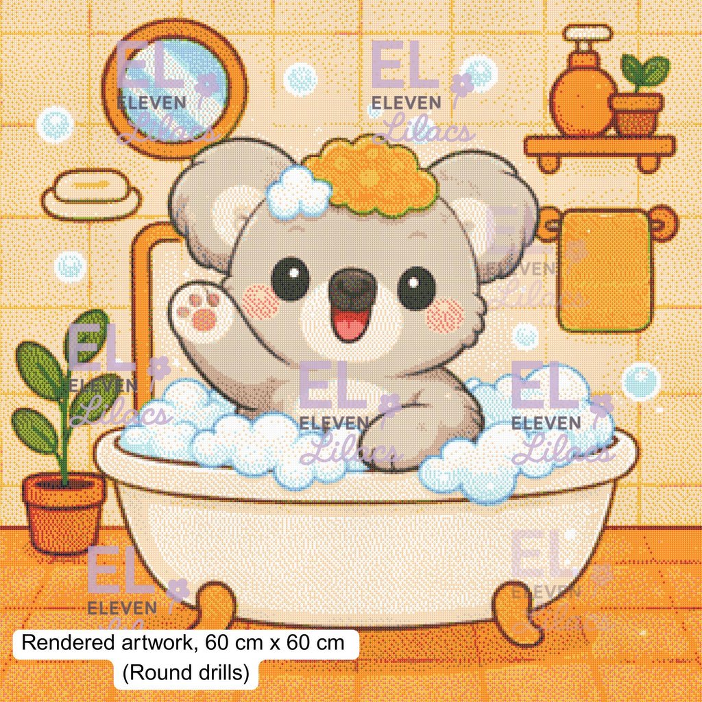Bubble Bath Koala Diamond Painting Kit, Kawaii Animal - Eleven Lilacs