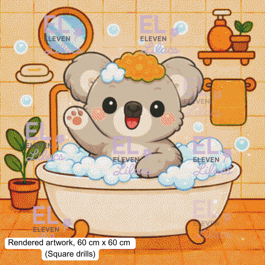 Bubble Bath Koala Diamond Painting Kit, Kawaii Animal - Eleven Lilacs