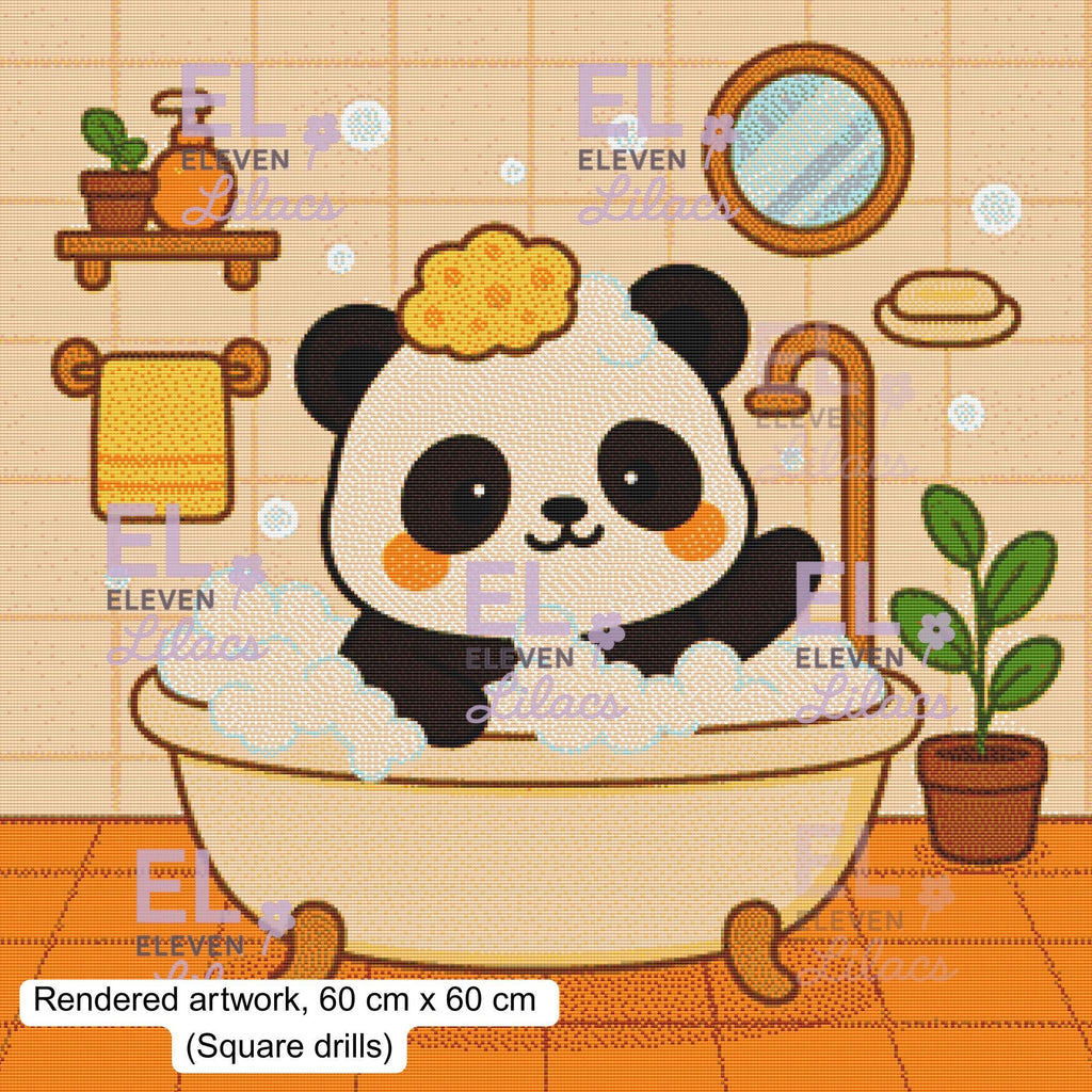 Bubble Bath Panda Diamond Painting Kit, Kawaii Diamond Art - Eleven Lilacs