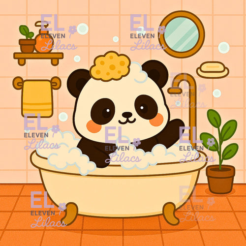Bubble Bath Panda Diamond Painting Kit, Kawaii Diamond Art - Eleven Lilacs