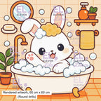 Bubble Bath Bunny Diamond Painting Kit, Kawaii Animal DIY Craft