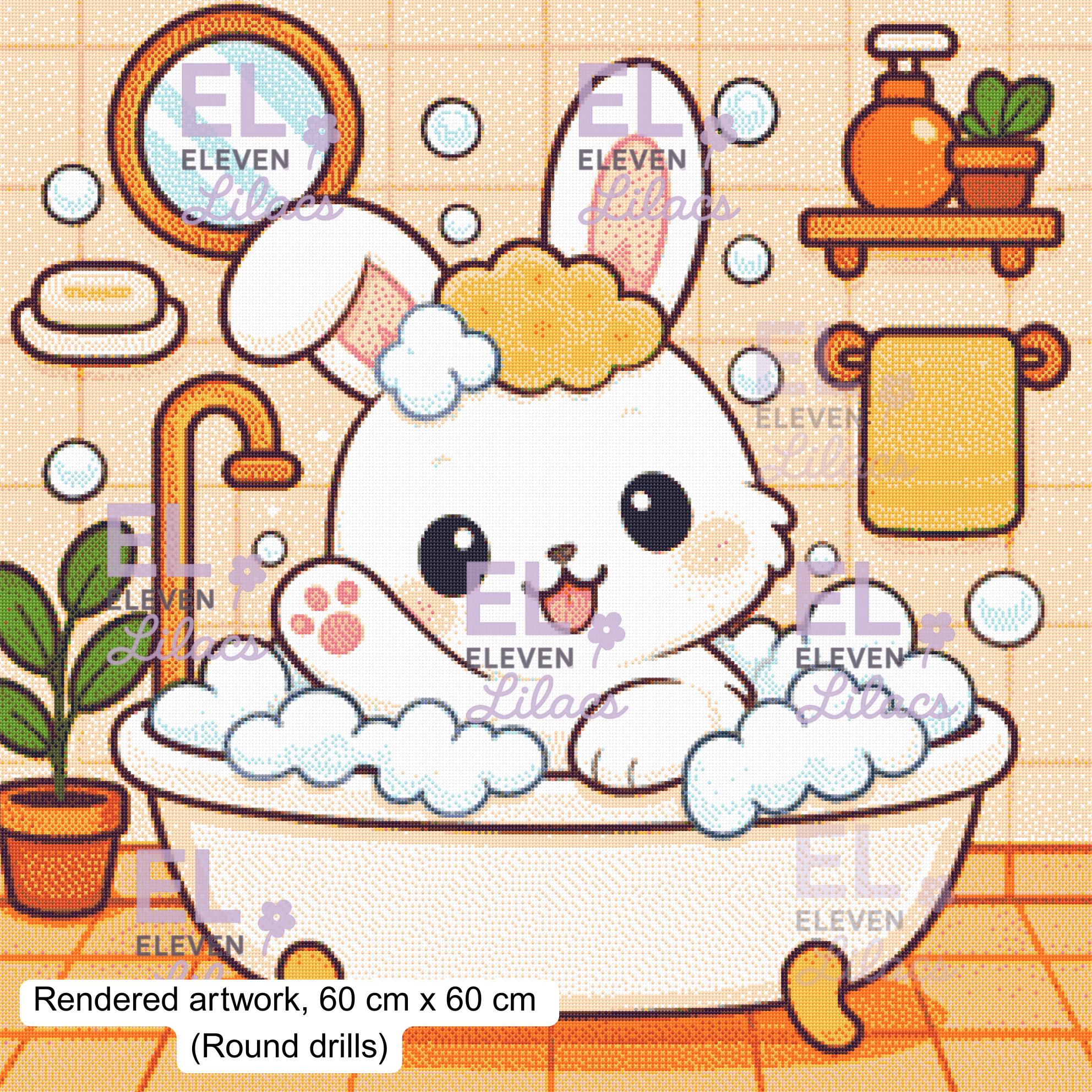 Bubble Bath Bunny Diamond Painting Kit, Kawaii Animal DIY Craft