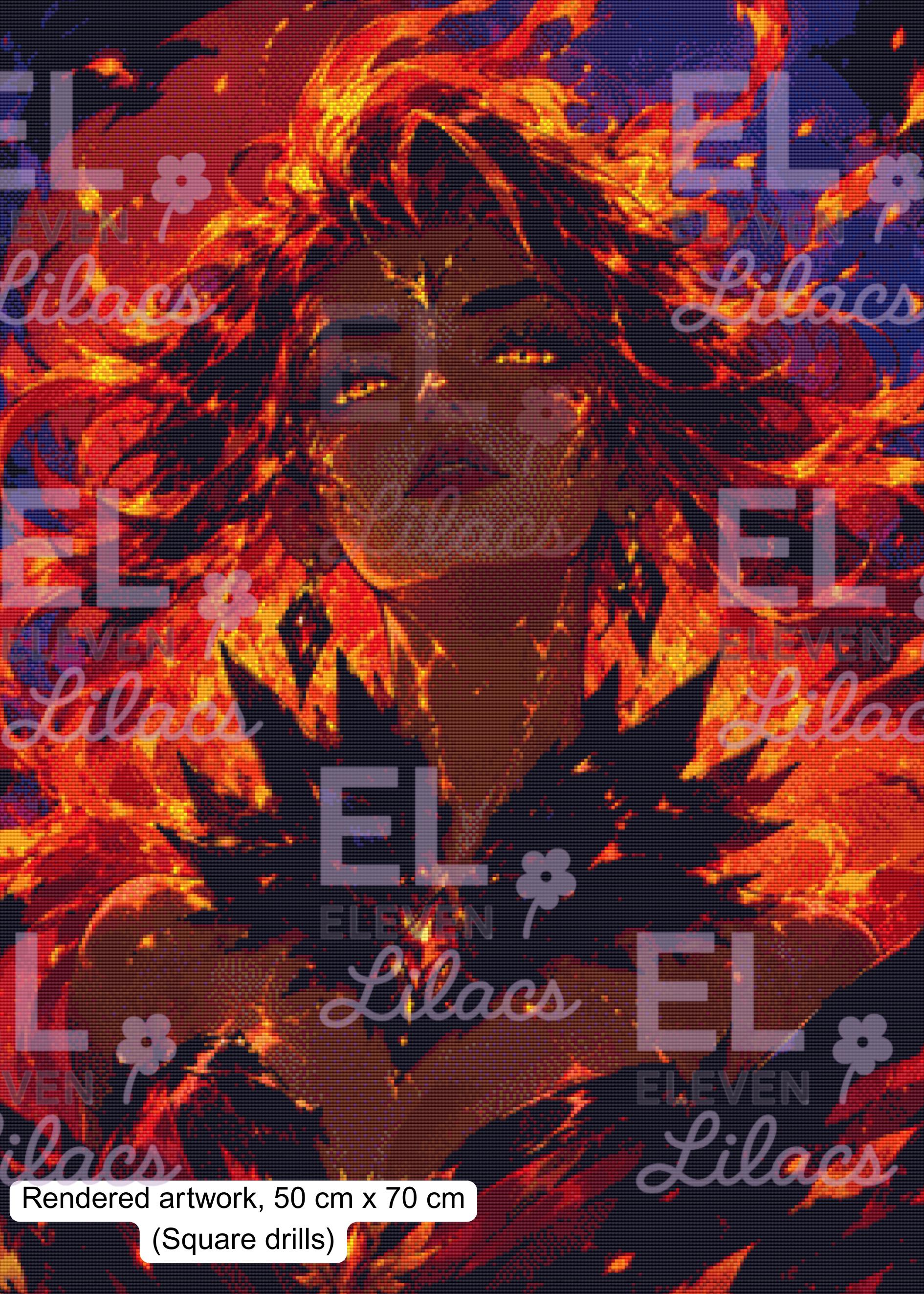 Infernal Fire Queen Diamond Painting Kit, Dark Fantasy Anime Art