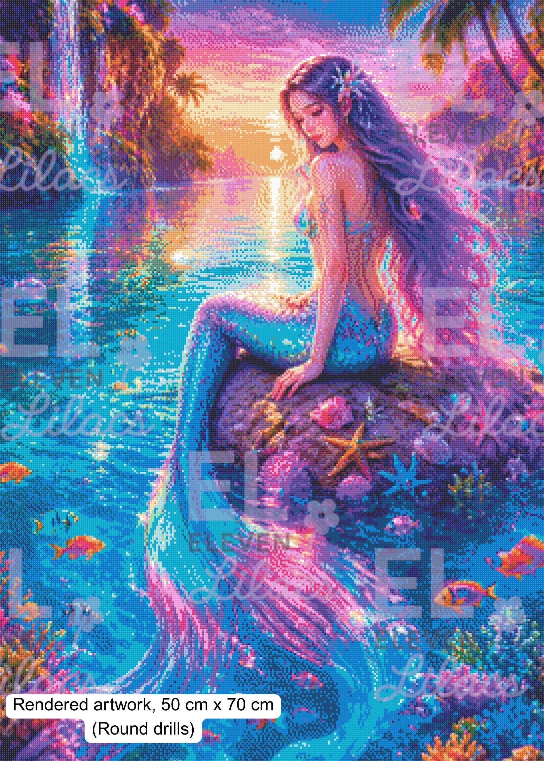 Starlit Tides Mermaid Diamond Painting Kit, Ocean Sunset Diamond Art