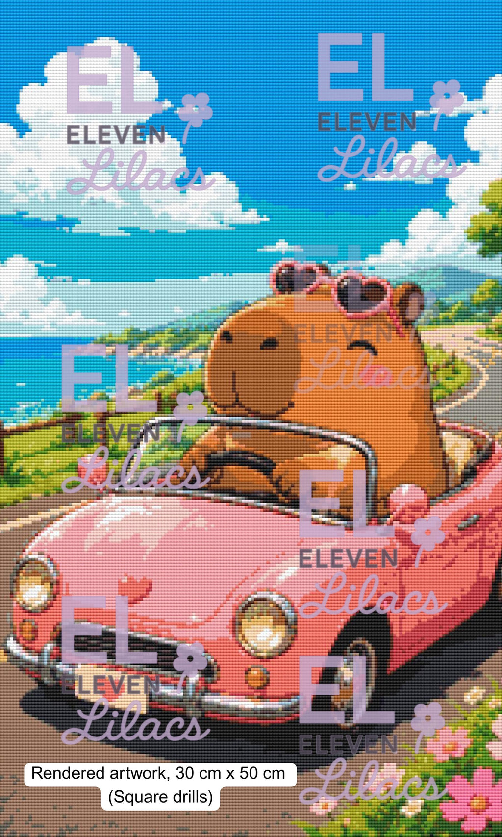 Capybara Road Trip Diamond Painting Kit, Coastal Cruising Art (30cm x 50cm) - Eleven Lilacs
