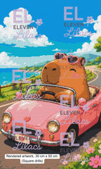 Capybara Road Trip Diamond Painting Kit, Coastal Cruising Art (30cm x 50cm) - Eleven Lilacs
