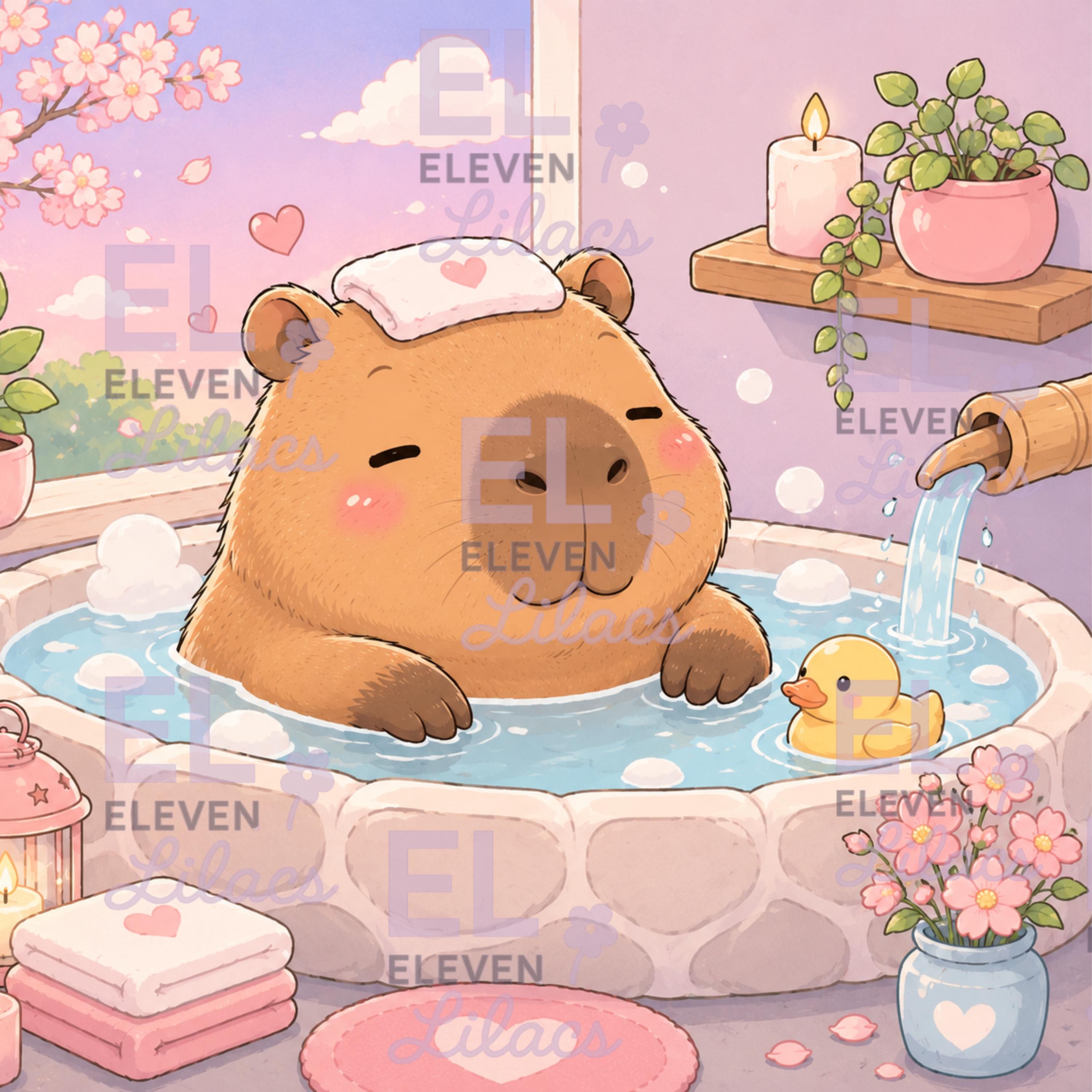 Capybara Spa Day Diamond Painting Kit, Kawaii Art - Eleven Lilacs