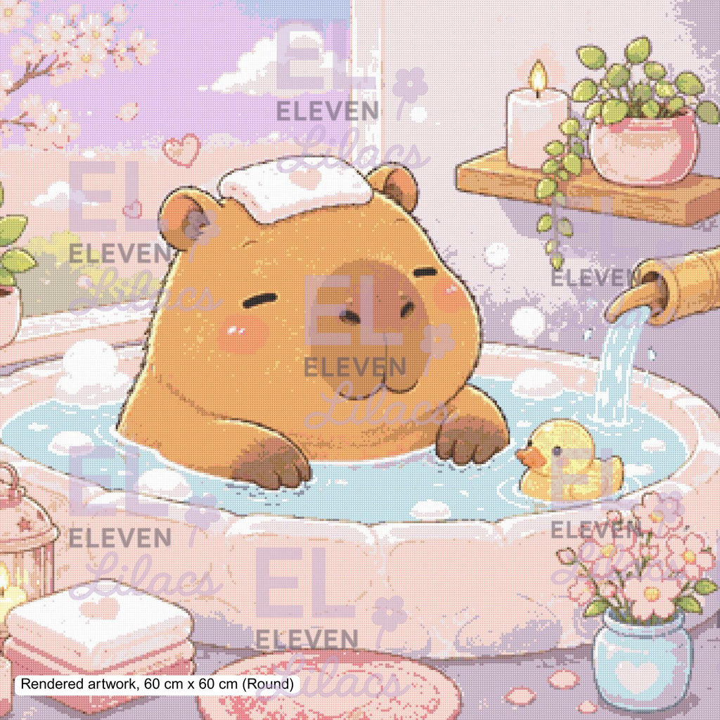 Capybara Spa Day Diamond Painting Kit, Kawaii Art - Eleven Lilacs