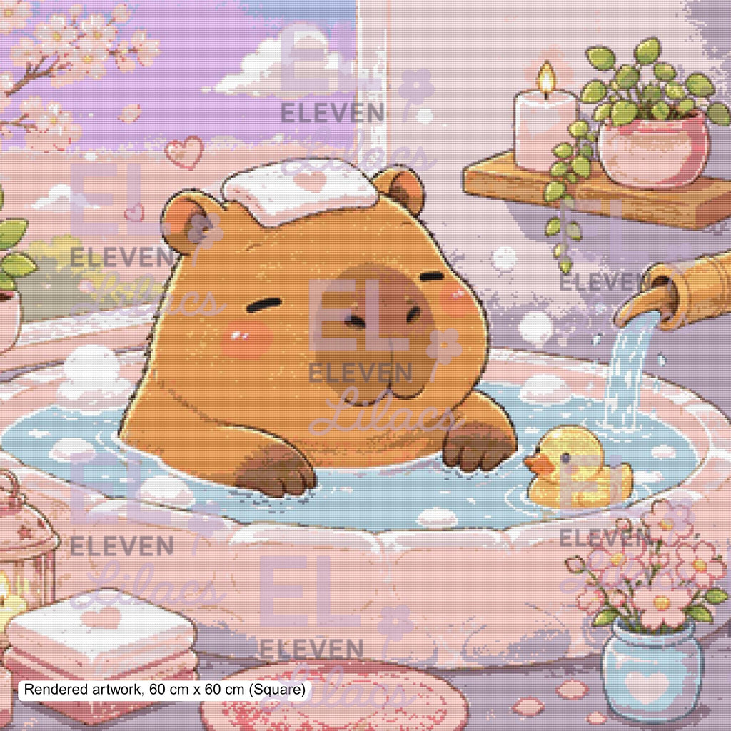 Capybara Spa Day Diamond Painting Kit, Kawaii Art - Eleven Lilacs