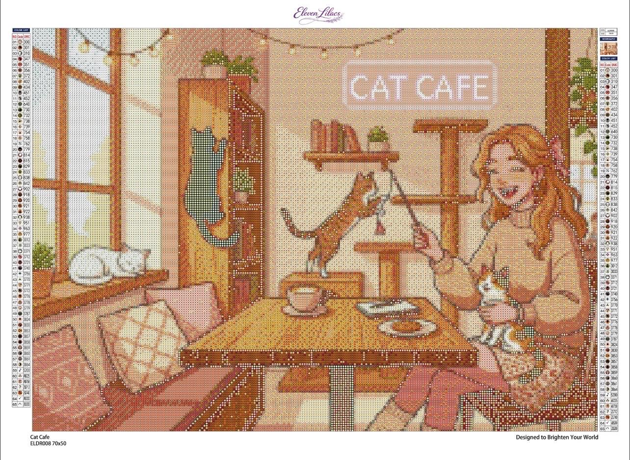 Cat Café Diamond Painting Kit, Cozy Coffee Cats - Eleven Lilacs