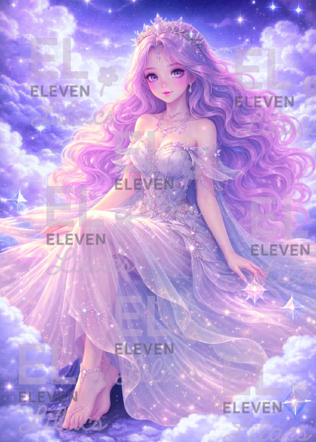 Celestine Among the Clouds Diamond Painting Kit, Pastel Fantasy Goddess Diamond Art - Eleven Lilacs