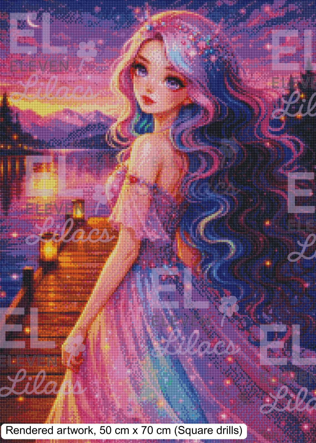 Celestine at the Lakeside Diamond Painting Kit, Pastel Fantasy Girl Art - Eleven Lilacs