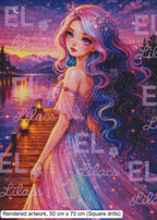 Celestine at the Lakeside Diamond Painting Kit, Pastel Fantasy Girl Art - Eleven Lilacs