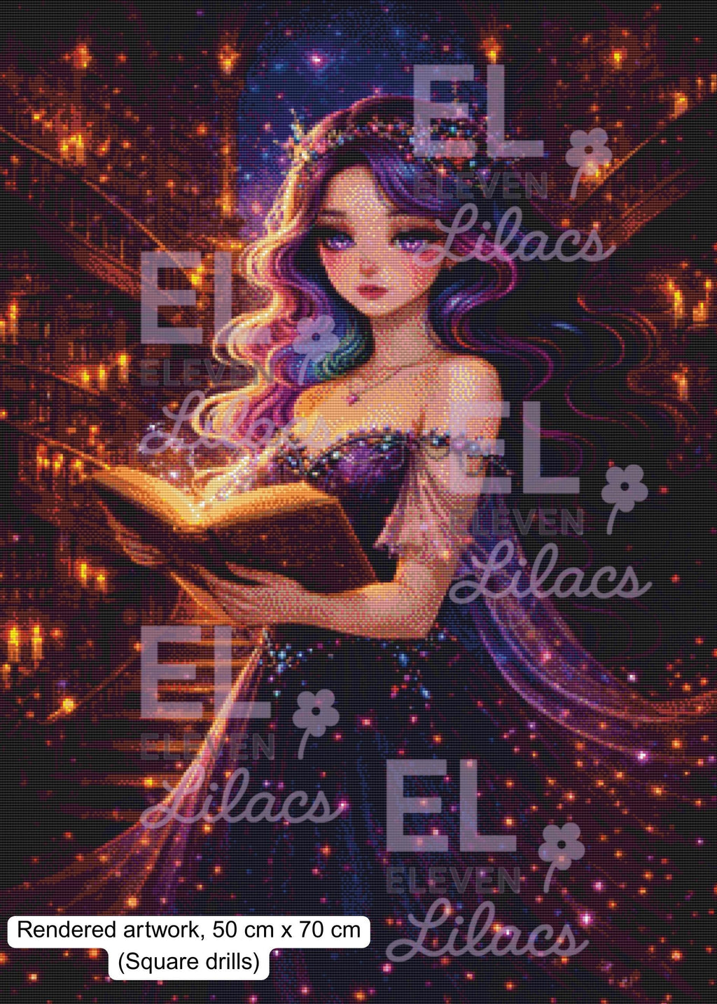 Celestine Book of Starlight Diamond Painting Kit, Fantasy Magic Library Diamond Art - Eleven Lilacs