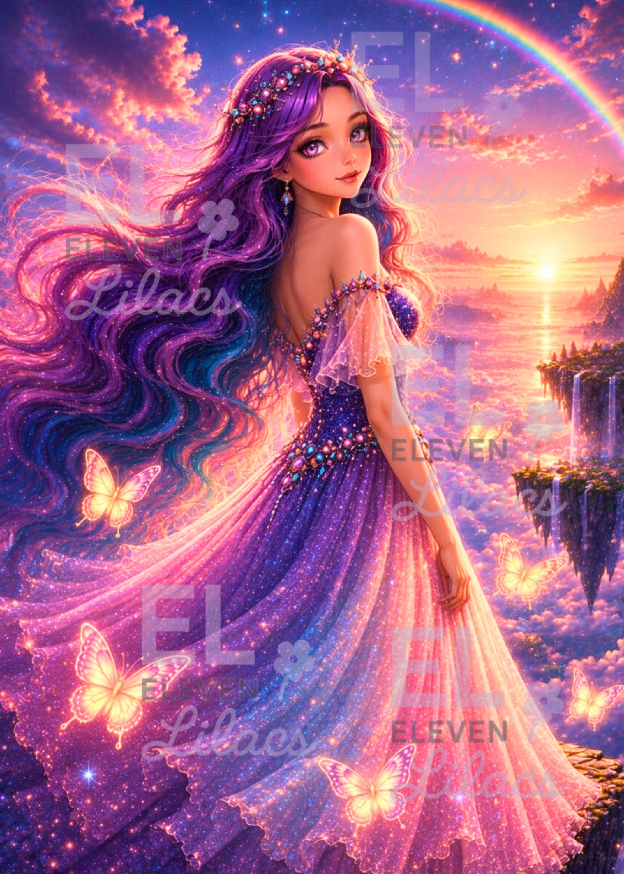 Celestine Diamond Painting, Fantasy Sky Goddess Art, Magical Floating Islands - Eleven Lilacs