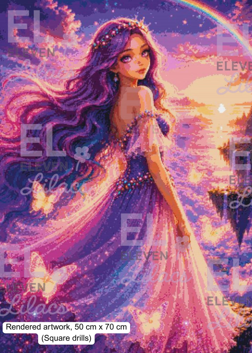 Celestine Diamond Painting, Fantasy Sky Goddess Art, Magical Floating Islands - Eleven Lilacs