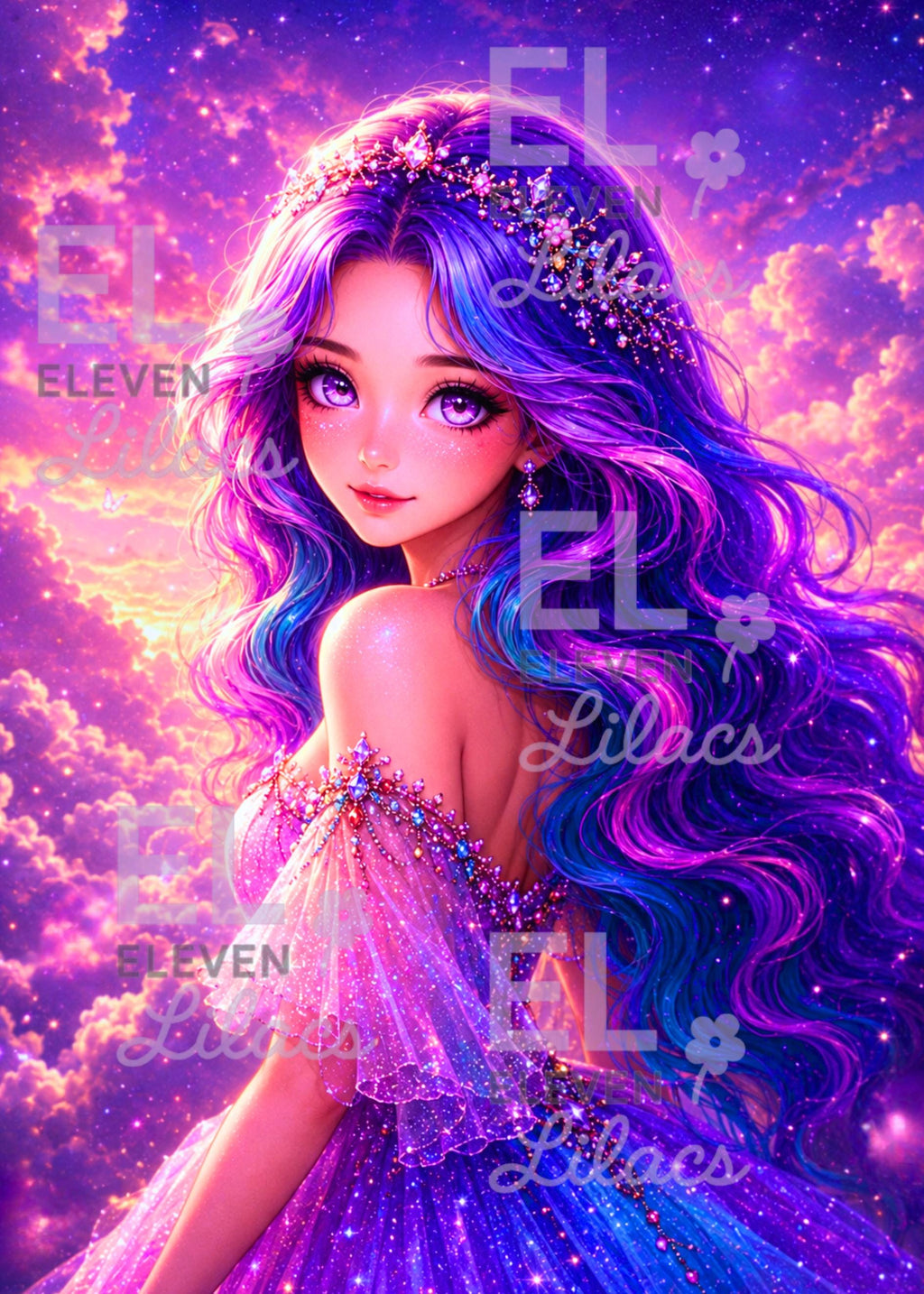 Celestine Violet Horizon Diamond Painting Kit, Fantasy Princess Portrait - Eleven Lilacs